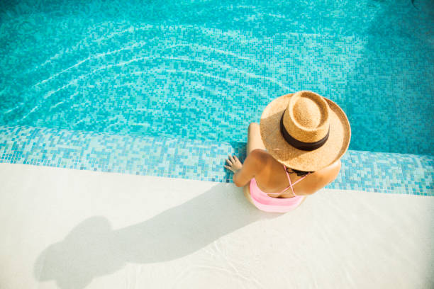 woman by the pool