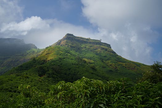 Best Resorts in Mahad: Your Complete Guide to a Perfect Weekend Getaway A breathtaking view of Rajgad Fort surrounded by lush greenery under a clear sky.