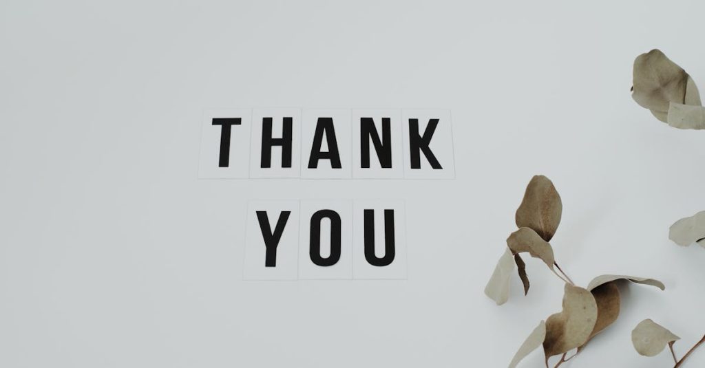 A minimalist thank you note with eucalyptus leaves, perfect for expressing gratitude.